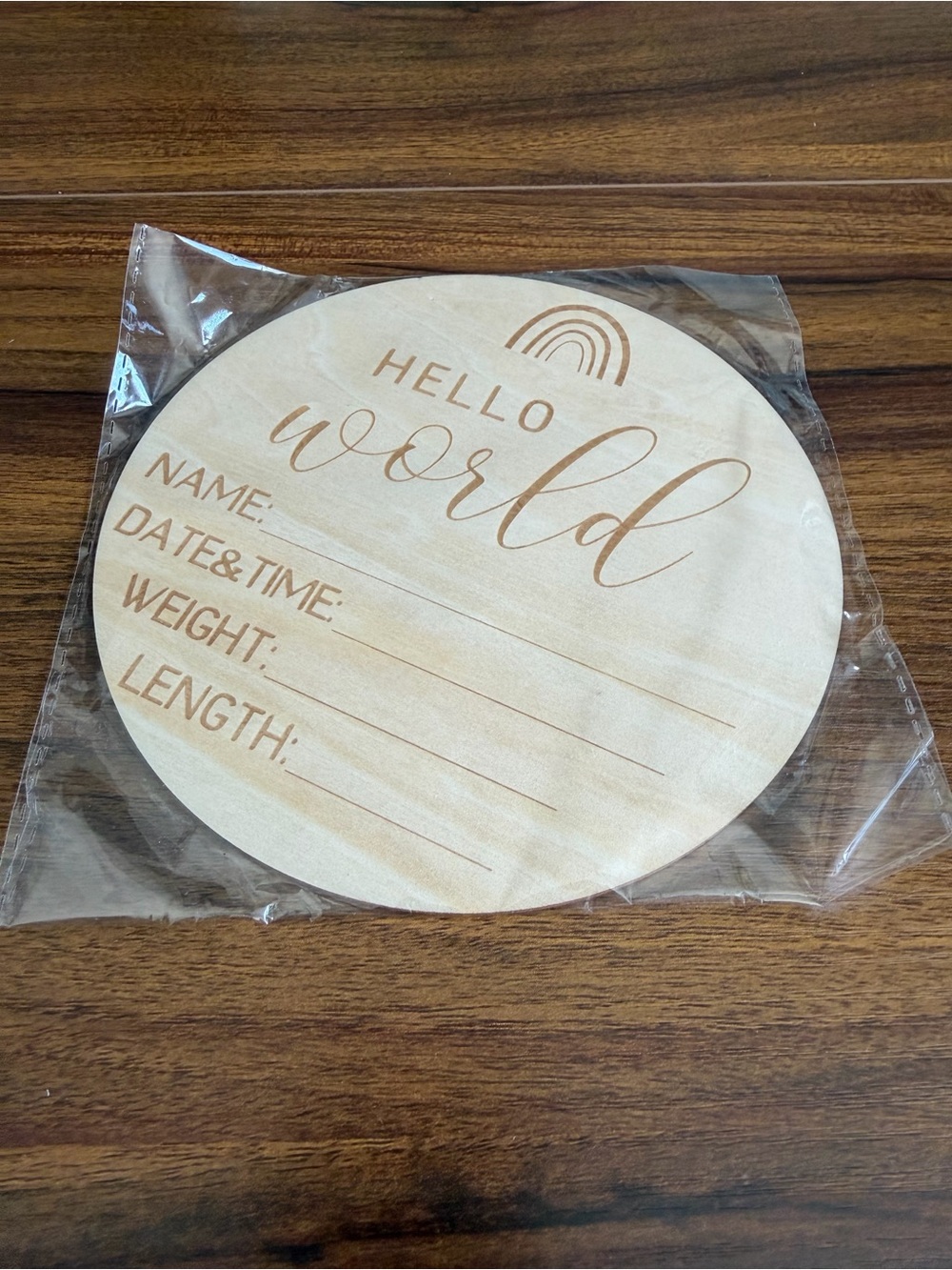 Hello World Wooden Baby Milestone Plaque - Neutral